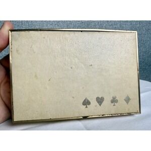 Vintage Ivory Leather Brass Playing Card Case Blue Red Double Deck 54 Cards Each